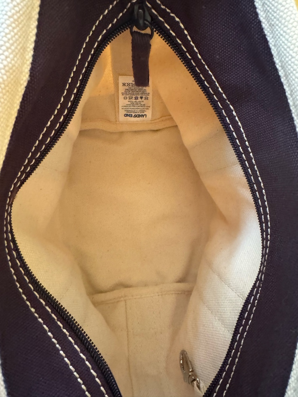 Lands' End Small Zippered Tote with attached keychain Navy Blue - Picture 3 of 4